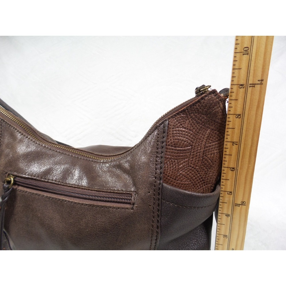 The Sak Kendra Hobo Leather Shoulder Bag Brown Zipper Pockets - Picture 11 of 11
